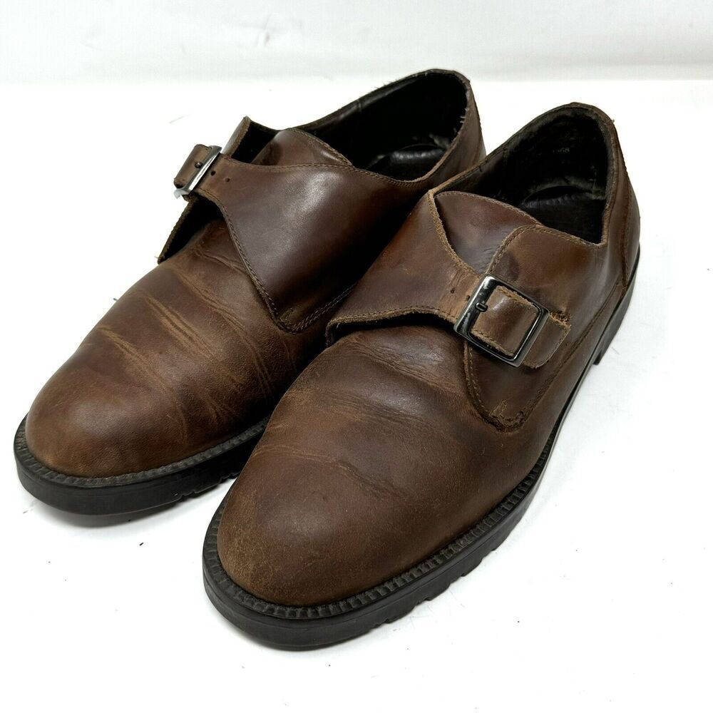 Vintage Cherokee Brown Leather Buckle Strap Loafers Women’s Size 9